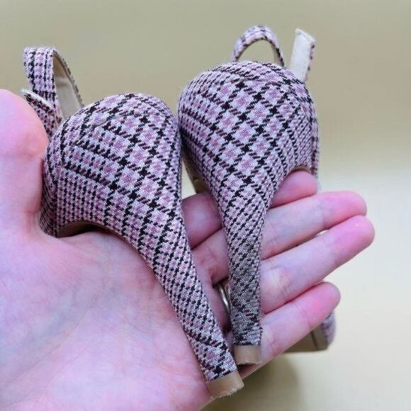 Isaac Mizrahi Plaid Slingback Peep Toe Heels Size 9 - Picture 4 of 6